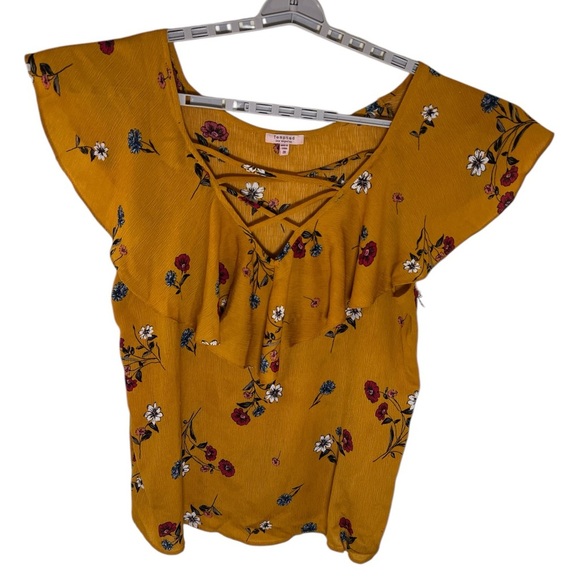 Open Back Floral Mustard Women's Top Sz 2X - Picture 2 of 6